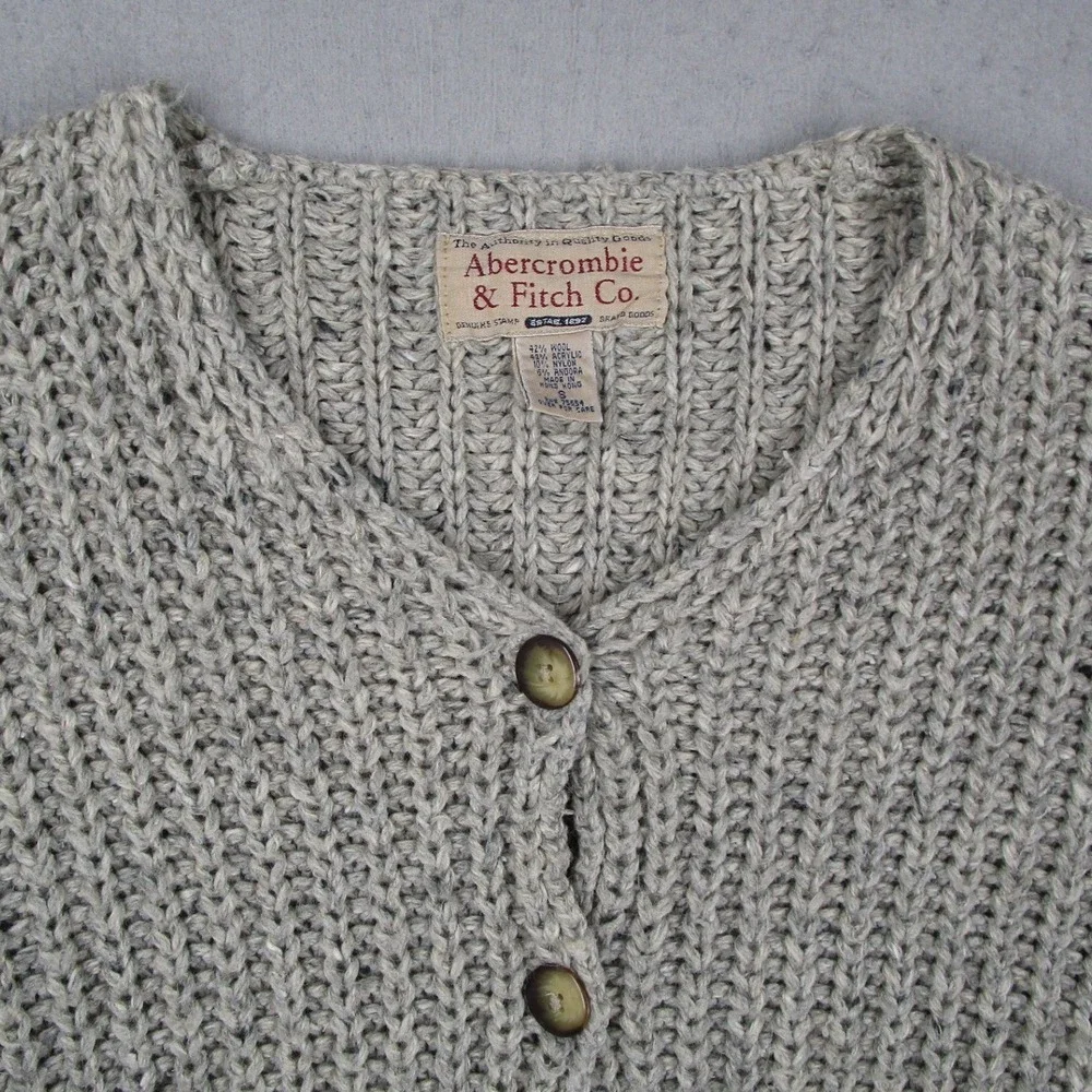 Abercrombie Fitch Sweater Women Small Gray Wool Blend Chunky Knit Cardigan Y2K - Picture 3 of 9